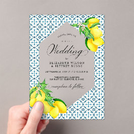 Sicilian Blue Tiles Summer Lemon Boho Wedding Acryleinladungen