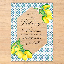 Sicilian Blue Tiles Summer Lemon Boho Wedding Acryleinladungen