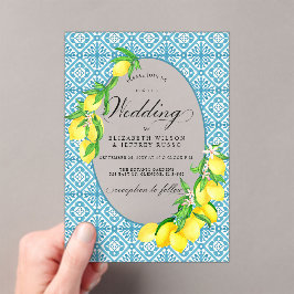 Sicilian Blue Tiles Summer Lemon Boho Wedding Acryleinladungen
