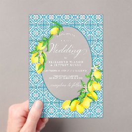 Sicilian Blue Tiles Summer Lemon Boho Wedding Acryleinladungen