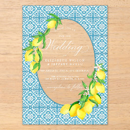 Sicilian Blue Tiles Summer Lemon Boho Wedding Acryleinladungen
