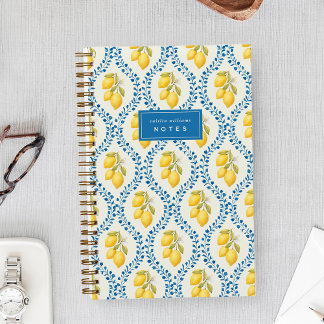 Sicilian Lemon + Blue Trellis Personalized Notizbuch