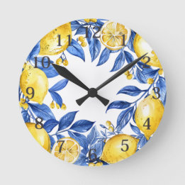 Sicilian Lemon Tiles Pattern Mediterranean Dolce Runde Wanduhr