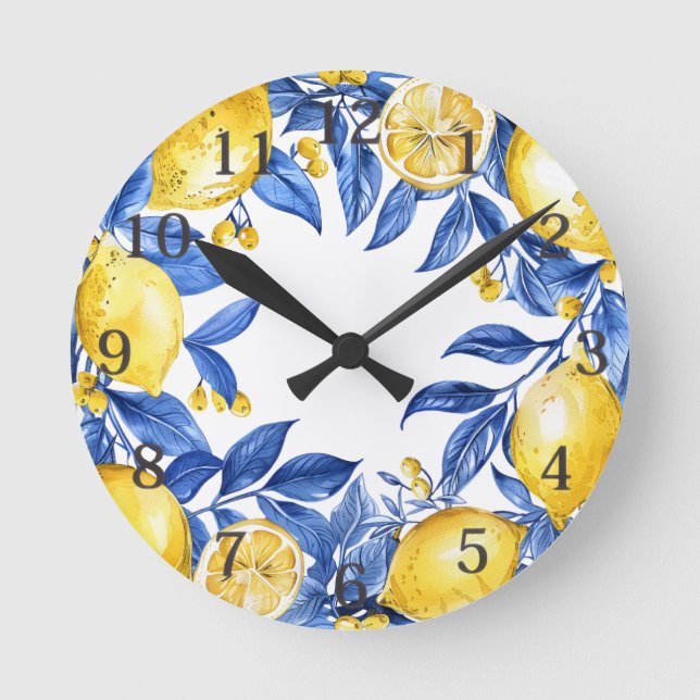 Sicilian Lemon Tiles Pattern Mediterranean Dolce  Runde Wanduhr (Vorderseite)