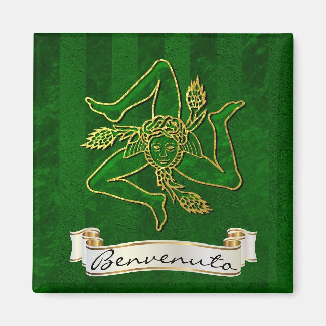 Sicilian Trinacria Benvenuto Magnet (Vorne)