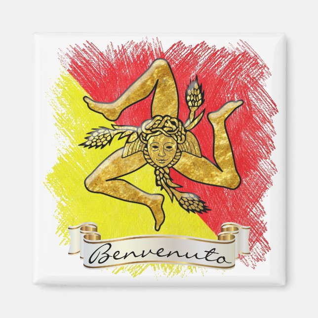 Sicilian Trinacria Benvenuto Magnet (Vorne)