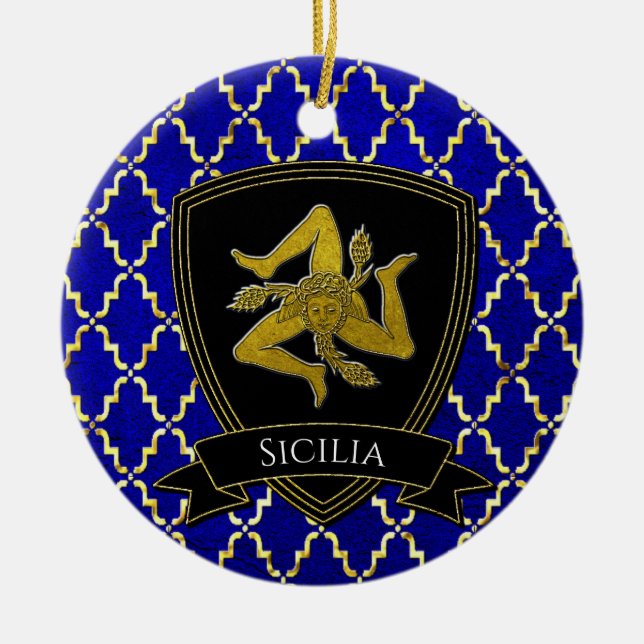 Sicilian Trinacria Gold Blue Ceramic Ornament (Vorne)