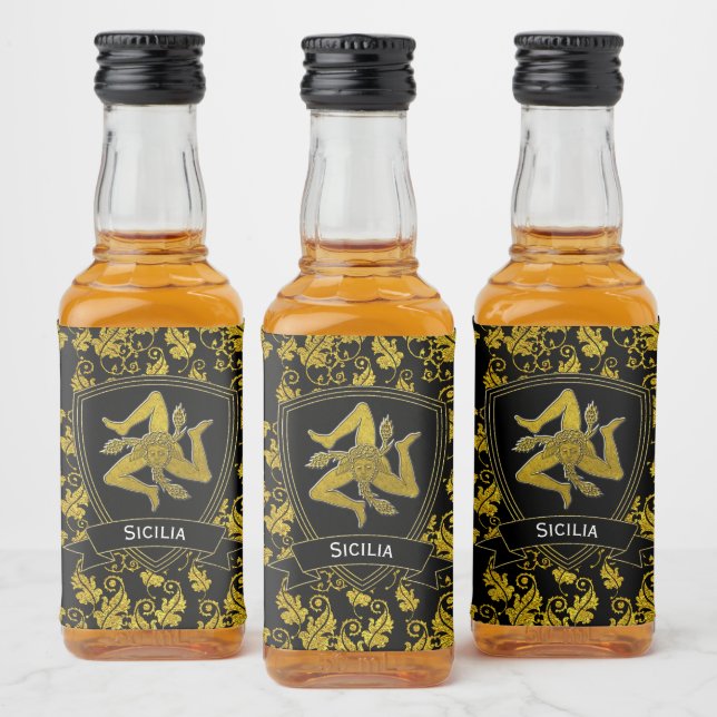 Sicilian Trinacria Gold Verlasse Ihren Text Alkoholflaschenetikett (Flaschen)