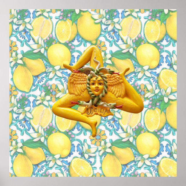 Sicilian Trinacria Italienischer Pride Bright Lemo Poster (Vorne)