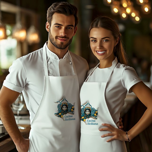 Sicilian Trinacria Medusa -Symbol of Sicily Schürze (Trinacria Medusa - Symbol of Sicily on White Chef's Apron
"Cucina Siciliana" can be customized)