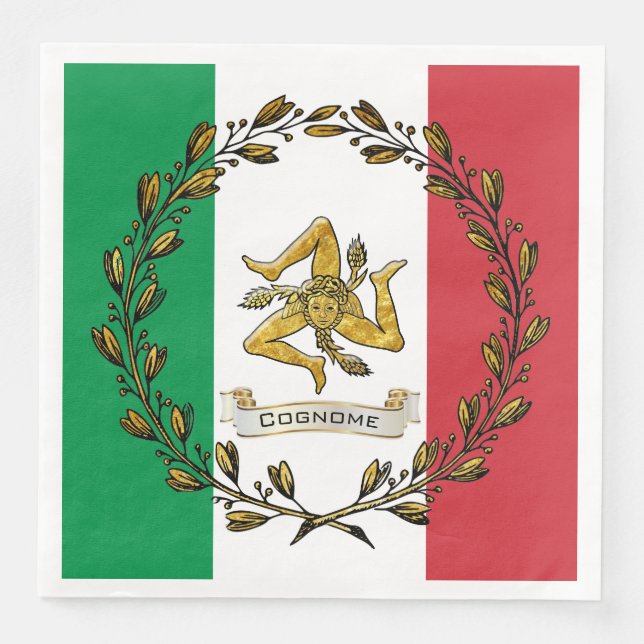 Sicilian Trinacria Olive Wreath Flag Persönlich Serviette (Vorderseite)