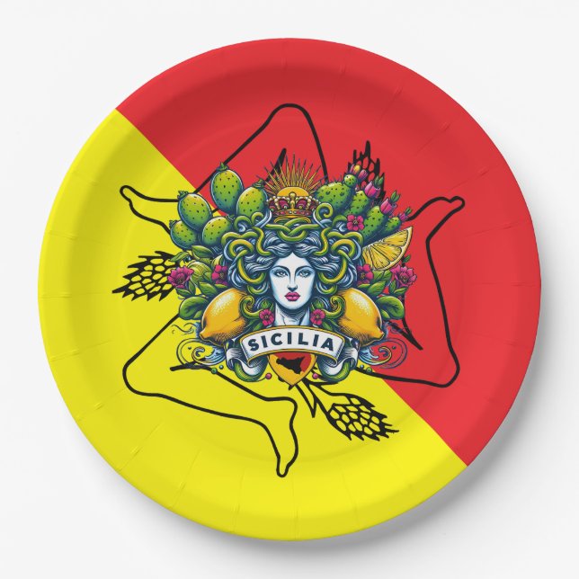 Sicilian Trinacria Pappteller (Vorderseite)