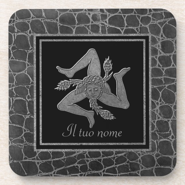 Sicilian Trinacria Pewter nach Ihrem Namen Untersetzer (Vorderseite)