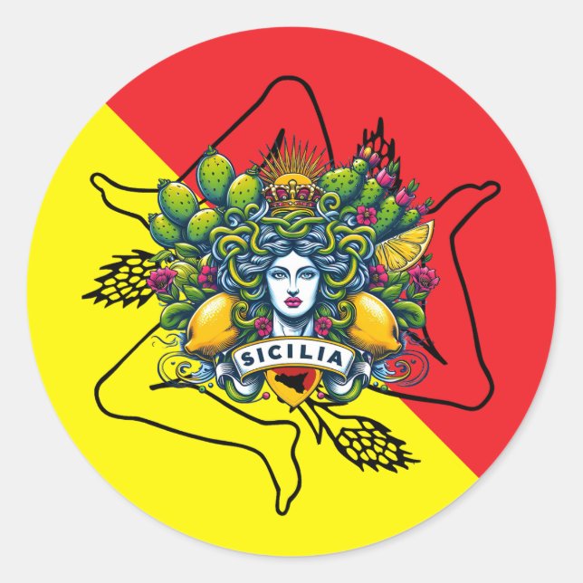 Sicilian Trinacria Runder Aufkleber (Vorderseite)