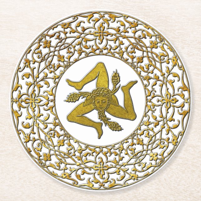 Sicilian Trinacria und Filigree Runder Pappuntersetzer (Vorderseite)