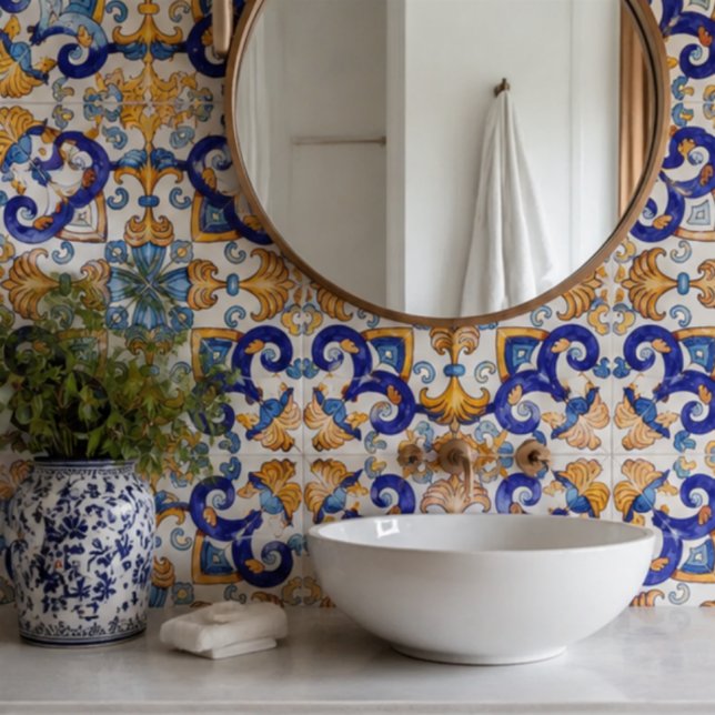 Sicilian Vibrant Majolica Scrollwork Mediterranean Fliese (Von Creator hochgeladen)