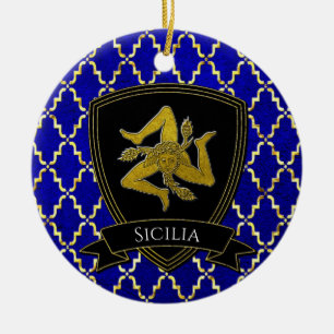 Sicilienne Trinacria Gold Blue céramique ornement