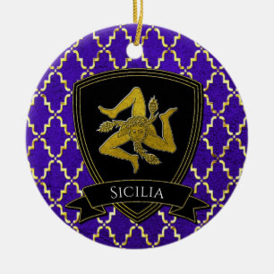 Sicilienne Trinacria or violet ornement en céramiq