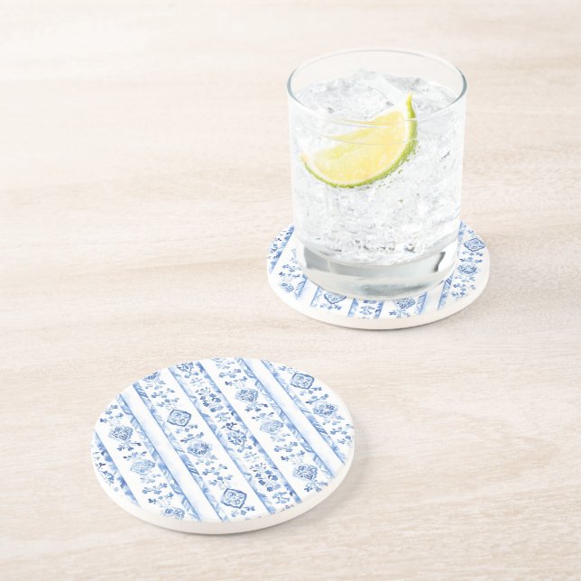 Sicily Italian Rustic Blue Stripes Getränkeuntersetzer (Seite)