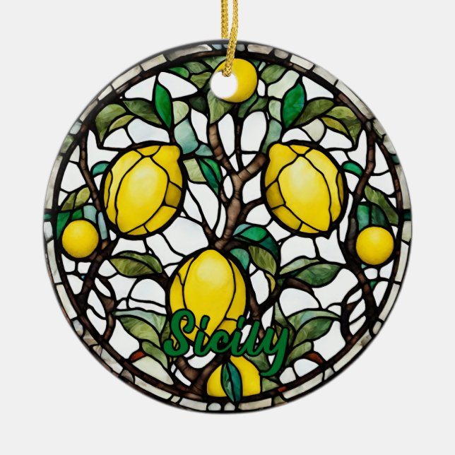 Sicily Lemon Tree Souvenir Keramik Ornament (Vorne)