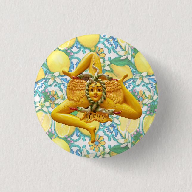 Sicily Trinacria Yellow and Blue Italian Lemon  Button (Vorderseite)