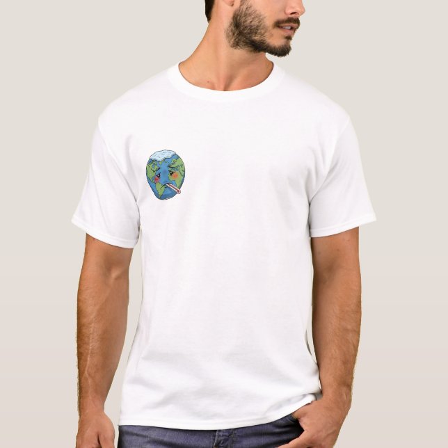 Sick Cartoon Earth Character With Thermometer T-Shirt (Vorderseite)