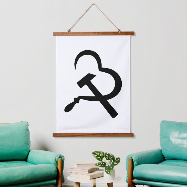 Sickle And Hammer, Heart, Love, Communism Wandteppich Mit Holzrahmen (Wohnzimmer)
