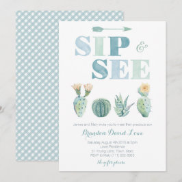 Side and See for boy with watercolor cacti, gingha Einladung