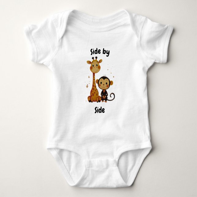 Side by Side Giraffe and Monkey - Niedliche Freund Baby Strampler (Vorderseite)