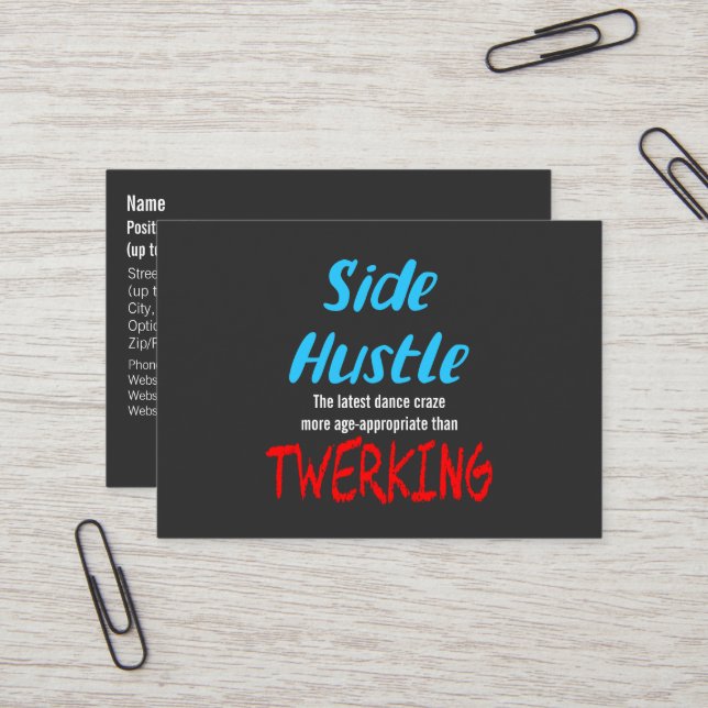 Side Hustle vs Twerking Neon Blue Text Visitenkarte (Vorderseite/Rückseite Beispiel)