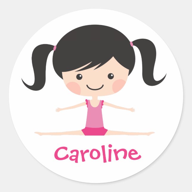 Side split gymnast Girl Cartoon individuelle Name Runder Aufkleber (Vorderseite)