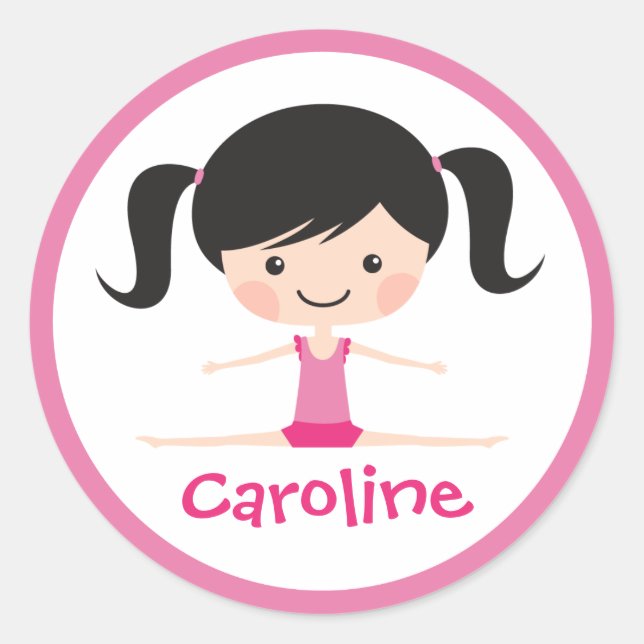 Side split gymnast Girl Cartoon individuelle Name Runder Aufkleber (Vorderseite)