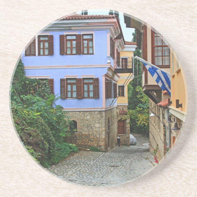 Side Street in Griechenland Runde Untersetzer (Vorne)