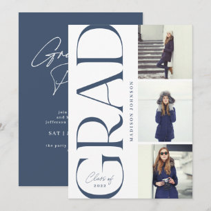 Side Typografy Abschluss 2022 3 Foto Party Navy Einladung