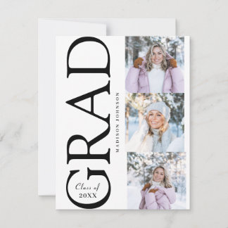 Side Typography Graduation 2026 3 Photo Party RSVP Karte