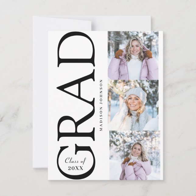Side Typography Graduation 2026 3 Photo Party RSVP Karte (Vorderseite)