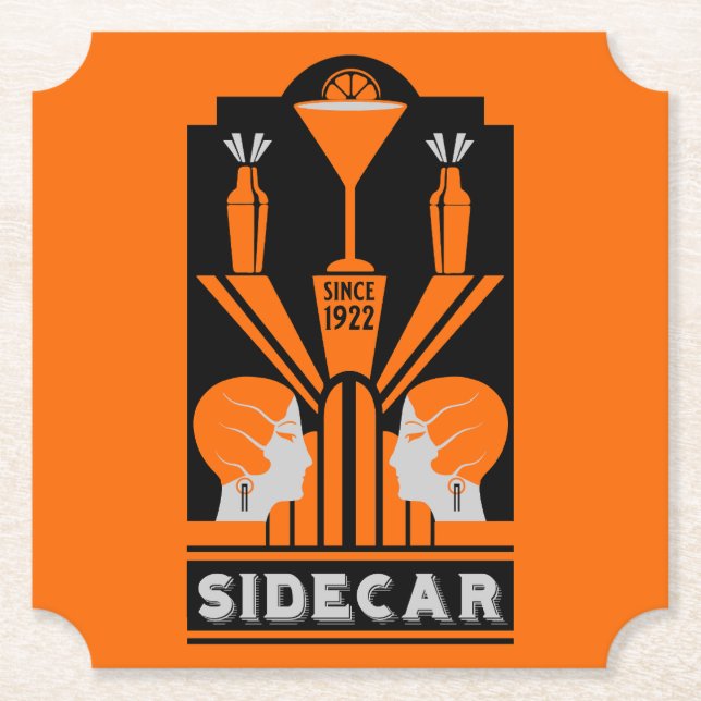 Sidecar Cocktail Art Deco Untersetzer (Vorderseite)