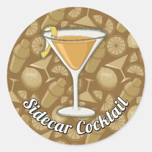Sidecar Cocktail Sticker Classic Round