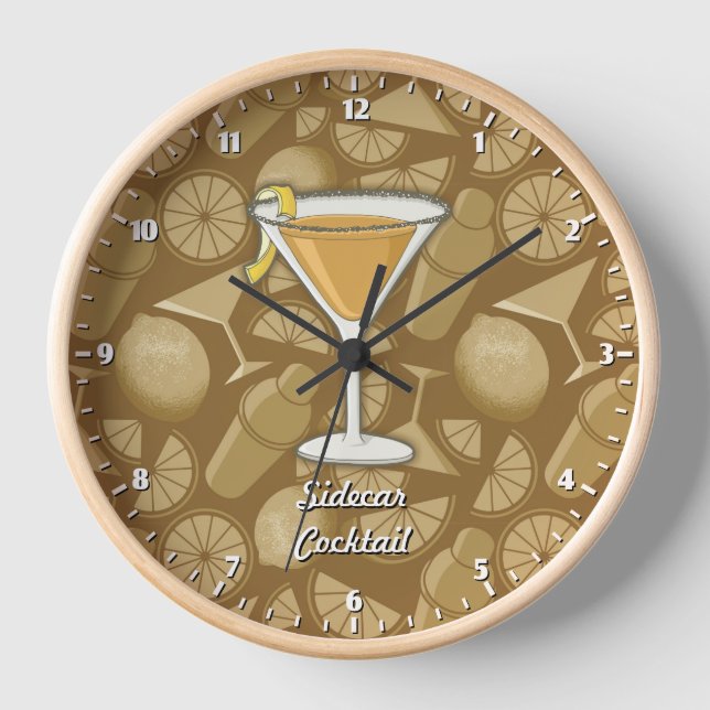 Sidecar Cocktail Wanduhr (Vorderseite)