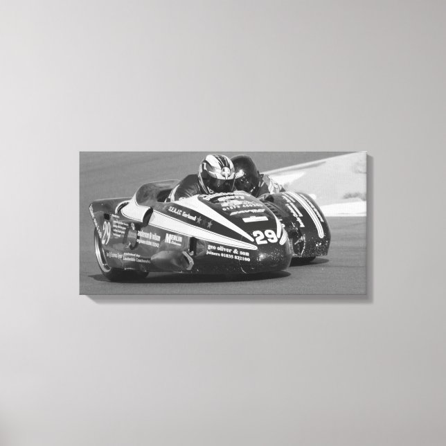 Sidecar Outfit auf Rennstrecke Leinwanddruck (Vorderseite)