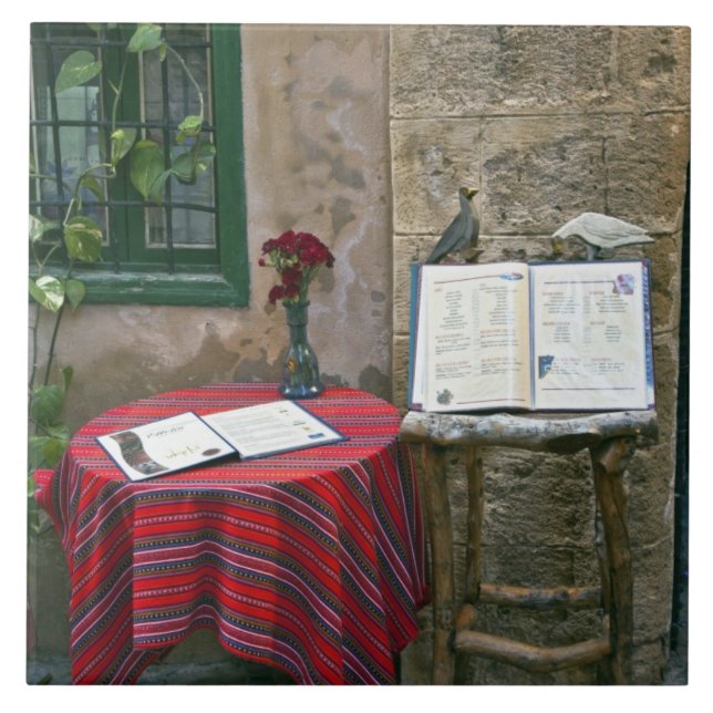 Sidewalk Café, Chania, Kreta, Griechenland Fliese (Vorderseite)