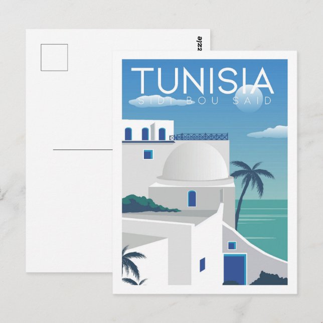 Sidi Bou sagte Tunesien Reiseziel Illustration Postkarte (Vorne/Hinten)