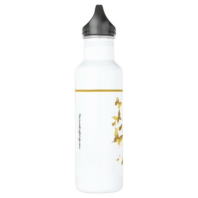 Sie besitzt eine Wasserflasche Edelstahlflasche (Links)