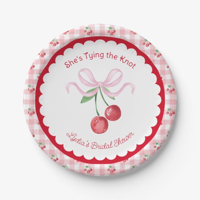 Sie bindet das Brautparty der Knot Coquette Cherry Pappteller (Vorderseite)