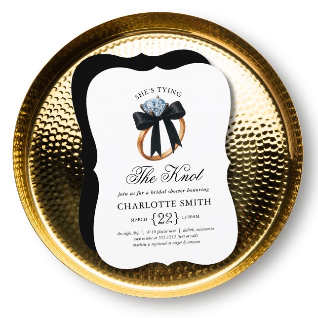 Sie bindet das Brautparty des Knot-Black-Bow-Ringe Einladung (She’s Tying the Knot Black Bow Diamond Ring Bridal Shower Invitation
#shestyingtheknot)