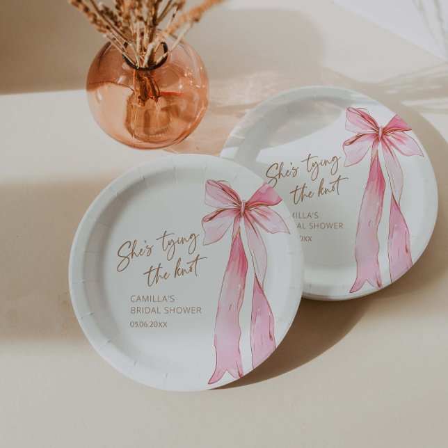 Sie bindet das Brautparty des Knot-Pink-Bows Pappteller (Von Creator hochgeladen)