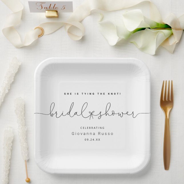 Sie bindet das Minimalistische Brautparty des Knot Pappteller (Hochzeit)