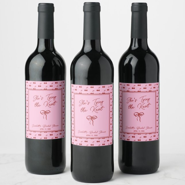 Sie bindet den Cocktail des Knot-Cherry-Brautparty Weinetikett (Add a personal touch to your bridal shower with this cherry custom "She's Tying the Knot" wine label)