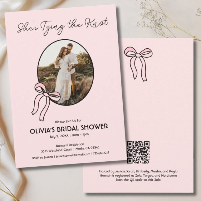 Sie bindet den "Knot Pink Bow Brautparty Invite" Einladung (She's Tying the Knot Pink Bow Bridal Shower Invite)