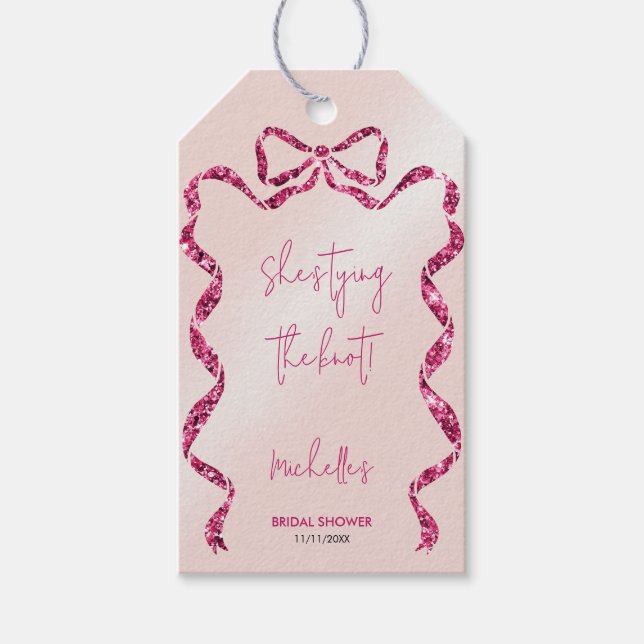 Sie bindet den knot-schicken Glitzer rosa Bugbrida Geschenkanhänger (Vorderseite)